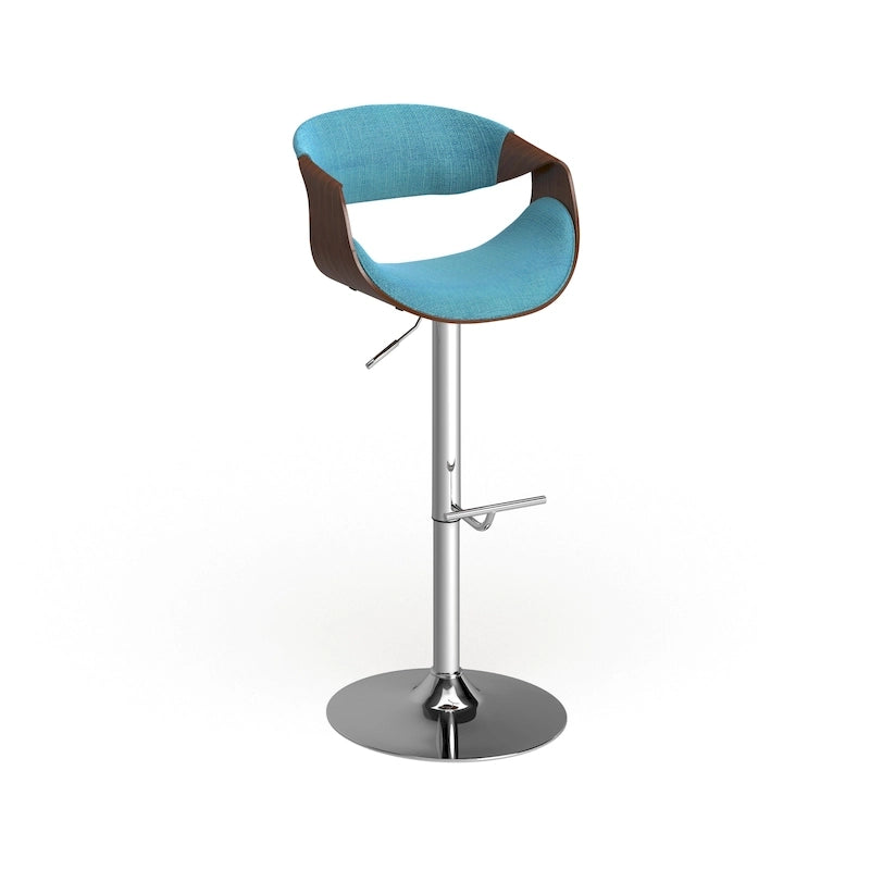 Tabouret de bar pivotant réglable de style Mid-Century Modern avec accents en bois de noyer coloris sarcelle crème gris
