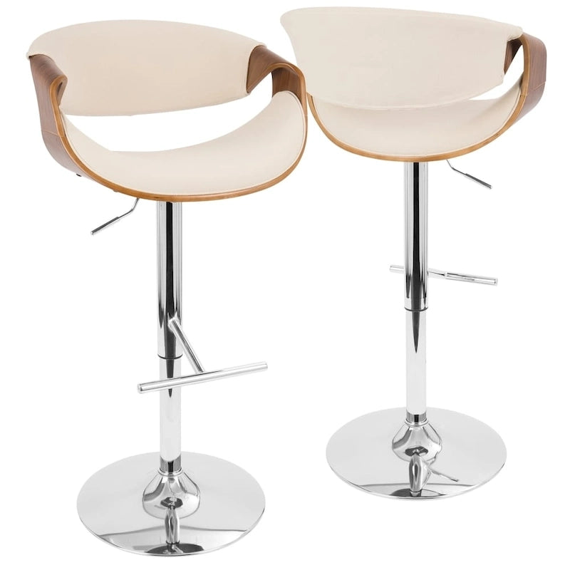 Tabouret de bar pivotant réglable de style Mid-Century Modern avec accents en bois de noyer coloris sarcelle crème gris