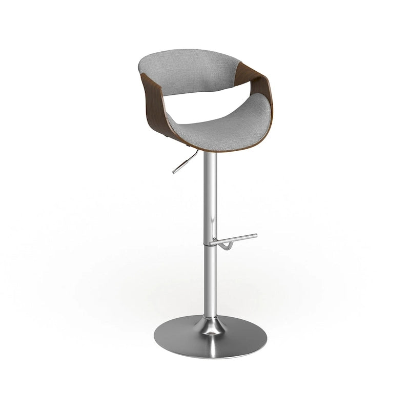 Tabouret de bar pivotant réglable de style Mid-Century Modern avec accents en bois de noyer coloris sarcelle crème gris