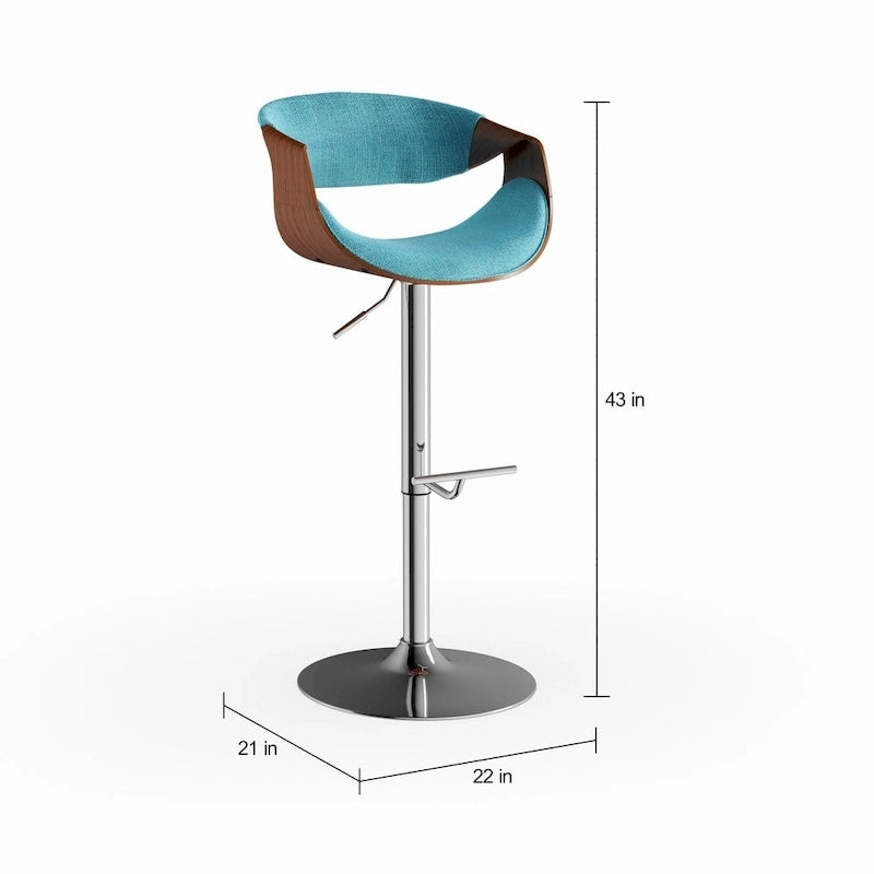 Tabouret de bar pivotant réglable de style Mid-Century Modern avec accents en bois de noyer coloris sarcelle crème gris