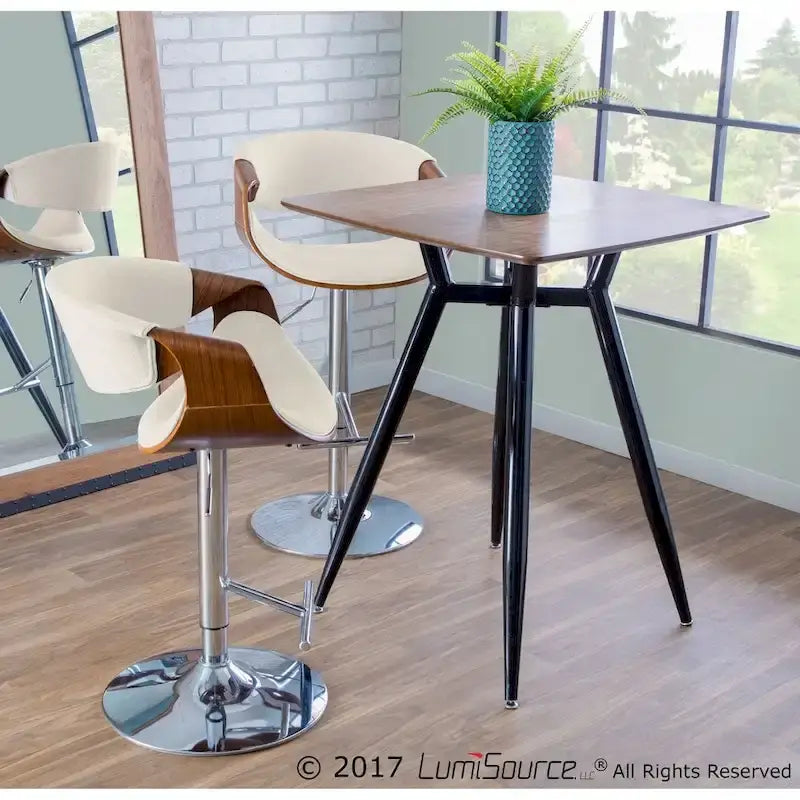 Tabouret de bar pivotant réglable de style Mid-Century Modern avec accents en bois de noyer coloris sarcelle crème gris