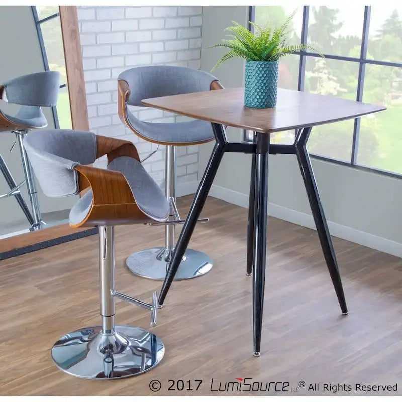 Tabouret de bar pivotant réglable de style Mid-Century Modern avec accents en bois de noyer coloris sarcelle crème gris