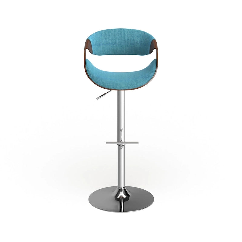 Tabouret de bar pivotant réglable de style Mid-Century Modern avec accents en bois de noyer coloris sarcelle crème gris