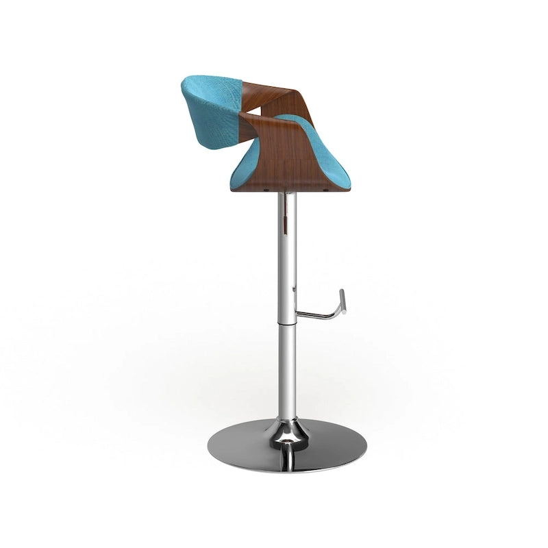 Tabouret de bar pivotant réglable de style Mid-Century Modern avec accents en bois de noyer coloris sarcelle crème gris