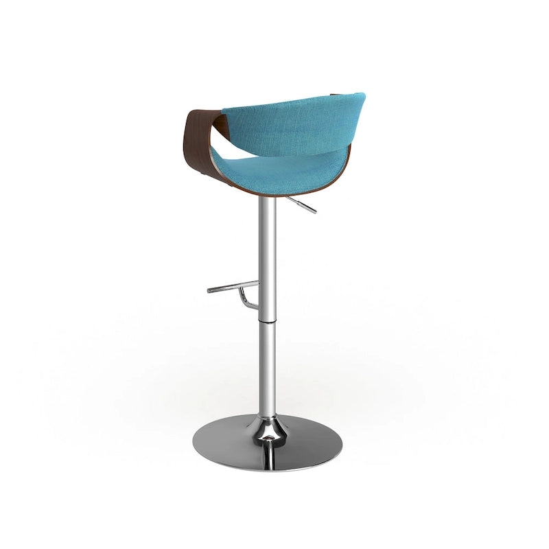 Tabouret de bar pivotant réglable de style Mid-Century Modern avec accents en bois de noyer coloris sarcelle crème gris