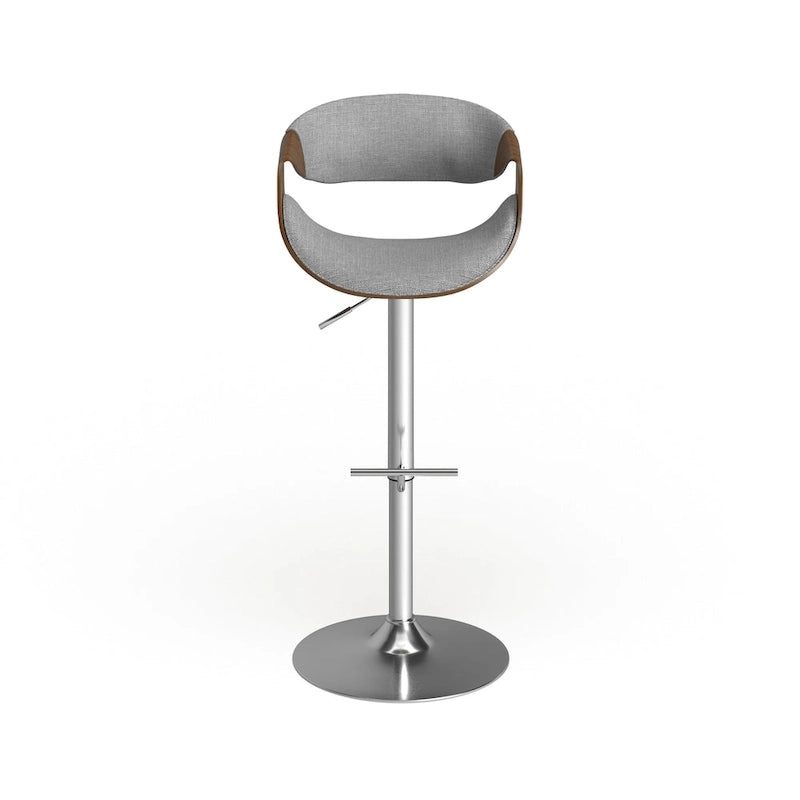 Tabouret de bar pivotant réglable de style Mid-Century Modern avec accents en bois de noyer coloris sarcelle crème gris