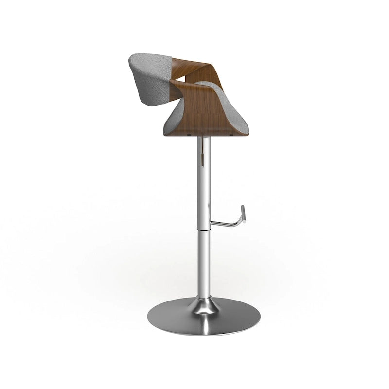 Tabouret de bar pivotant réglable de style Mid-Century Modern avec accents en bois de noyer coloris sarcelle crème gris