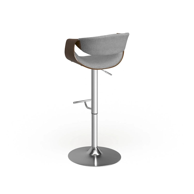 Tabouret de bar pivotant réglable de style Mid-Century Modern avec accents en bois de noyer coloris sarcelle crème gris