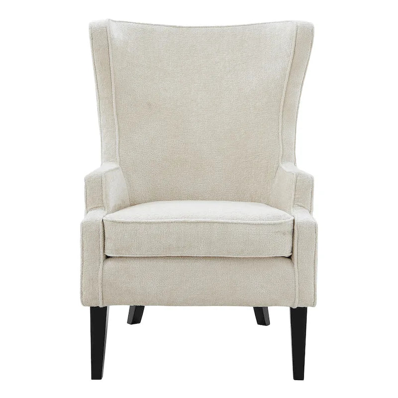 Fauteuil d'appoint dossier haut en tissu crème avec coussin lombaire et pieds noirs
