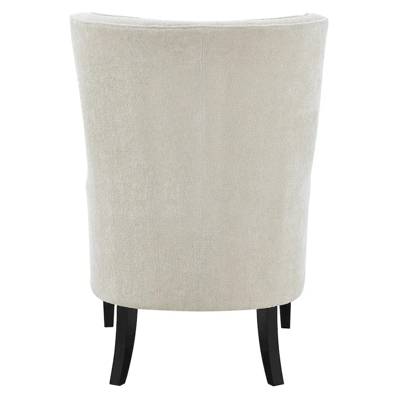 Fauteuil d'appoint dossier haut en tissu crème avec coussin lombaire et pieds noirs