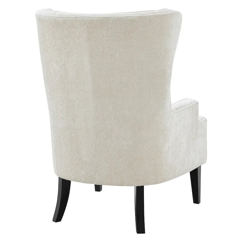 Fauteuil d'appoint dossier haut en tissu crème avec coussin lombaire et pieds noirs