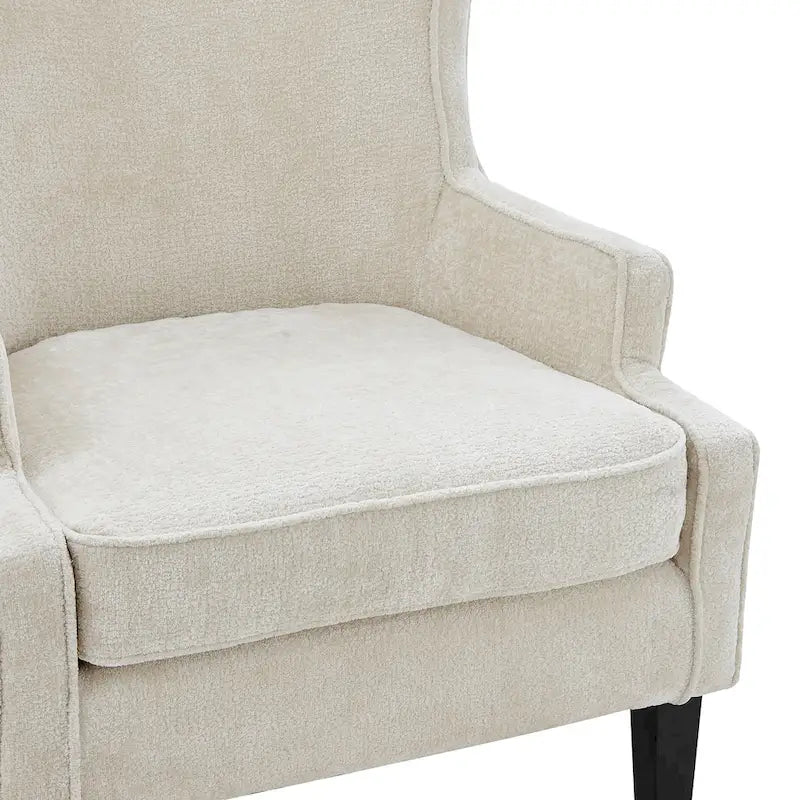 Fauteuil d'appoint dossier haut en tissu crème avec coussin lombaire et pieds noirs