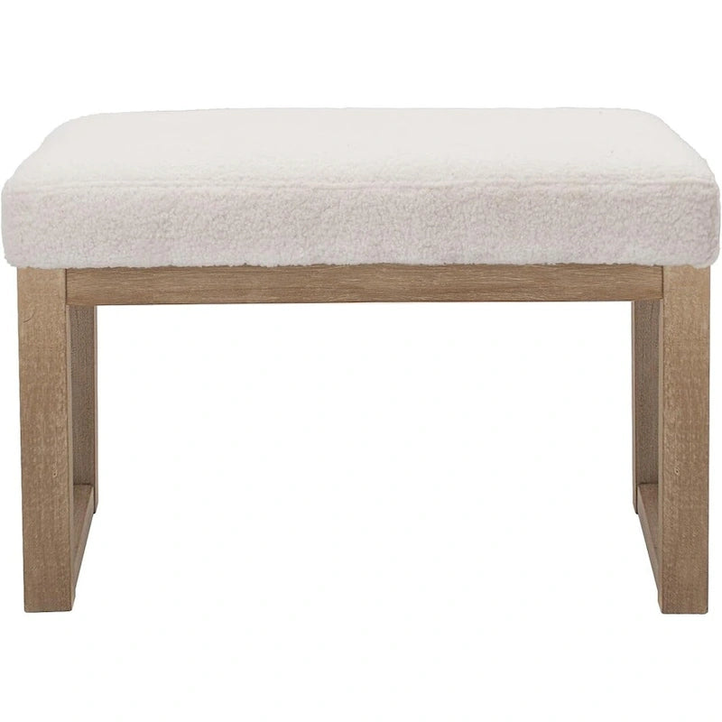 Banc ottoman rectangulaire en velours blanc, pieds en bois massif