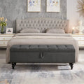 Banc de rangement capitonné Pouf en tissu avec pieds en bois Gris Beige Bleu