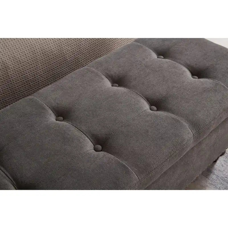 Banc de rangement capitonné Pouf en tissu avec pieds en bois Gris Beige Bleu