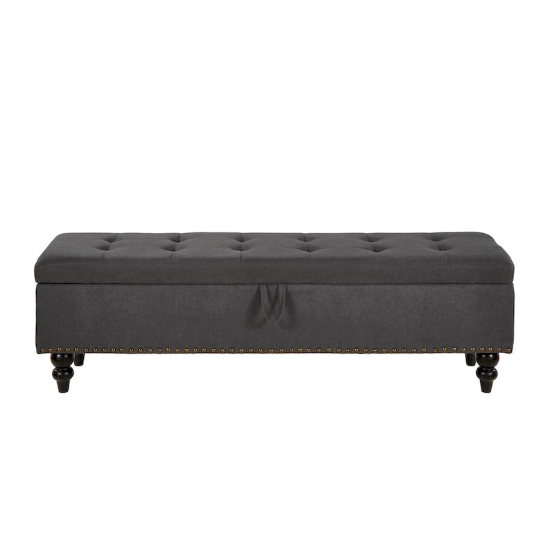 Banc de rangement capitonné Pouf en tissu avec pieds en bois Gris Beige Bleu