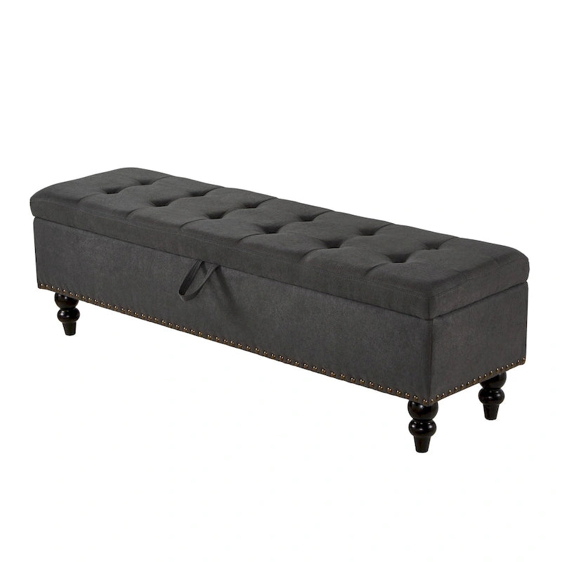 Banc de rangement capitonné Pouf en tissu avec pieds en bois Gris Beige Bleu
