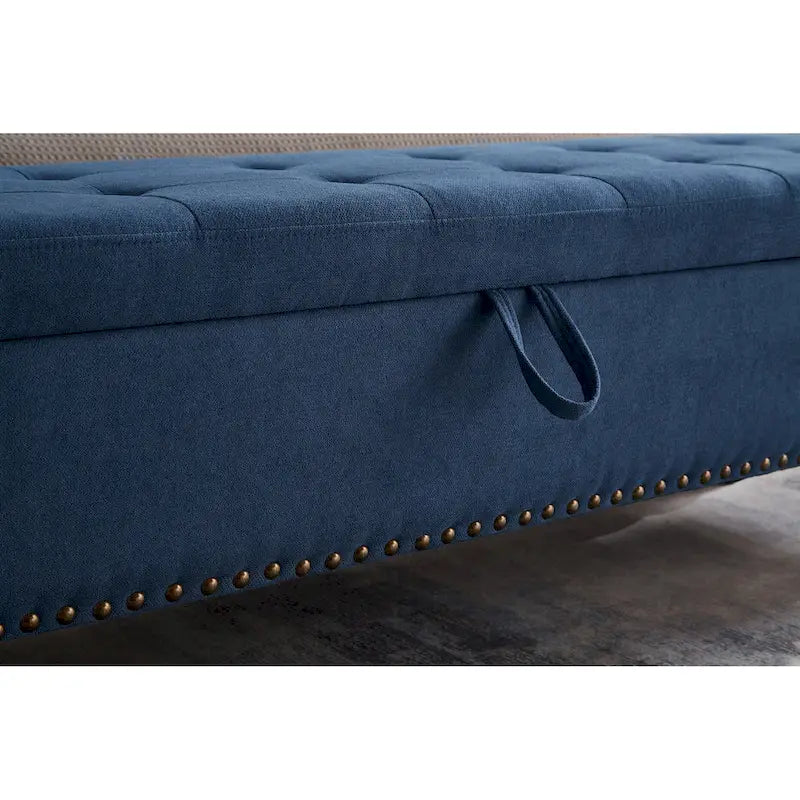 Banc de rangement capitonné Pouf en tissu avec pieds en bois Gris Beige Bleu