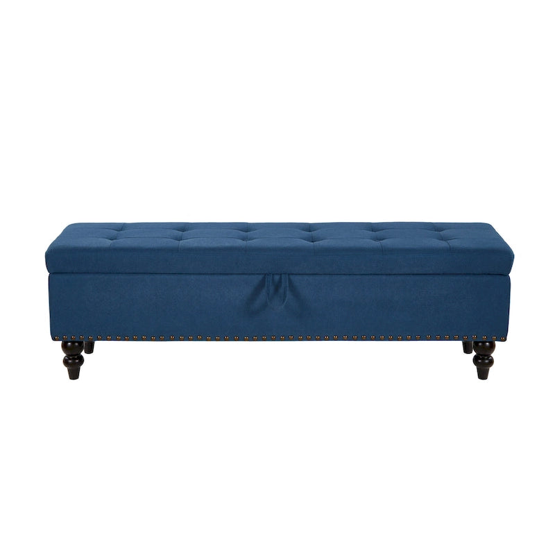 Banc de rangement capitonné Pouf en tissu avec pieds en bois Gris Beige Bleu