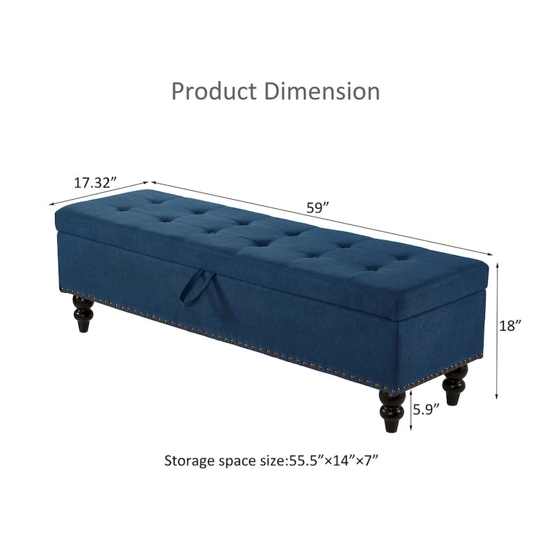 Banc de rangement capitonné Pouf en tissu avec pieds en bois Gris Beige Bleu