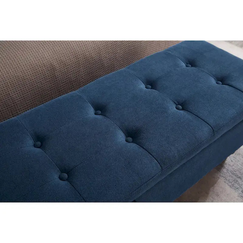 Banc de rangement capitonné Pouf en tissu avec pieds en bois Gris Beige Bleu