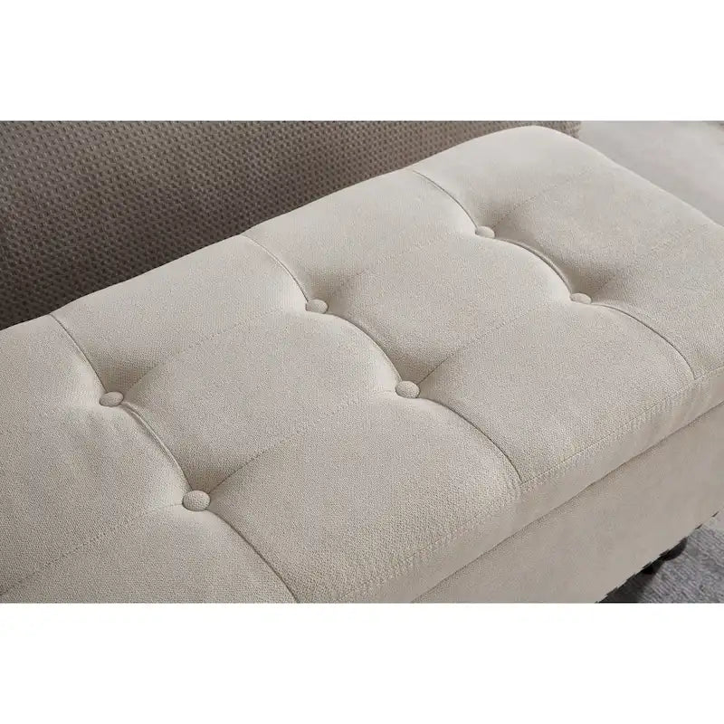 Banc de rangement capitonné Pouf en tissu avec pieds en bois Gris Beige Bleu
