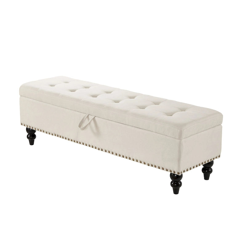 Banc de rangement capitonné Pouf en tissu avec pieds en bois Gris Beige Bleu