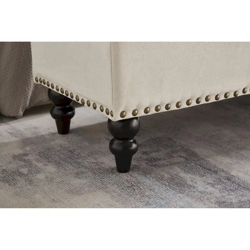 Banc de rangement capitonné Pouf en tissu avec pieds en bois Gris Beige Bleu