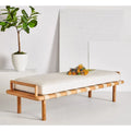 Banc coussin en bois de teck lin blanc naturel style bohème côtier