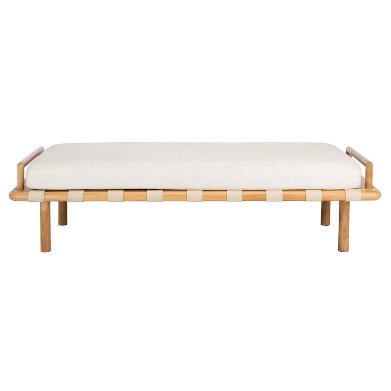 Banc coussin en bois de teck lin blanc naturel style bohème côtier