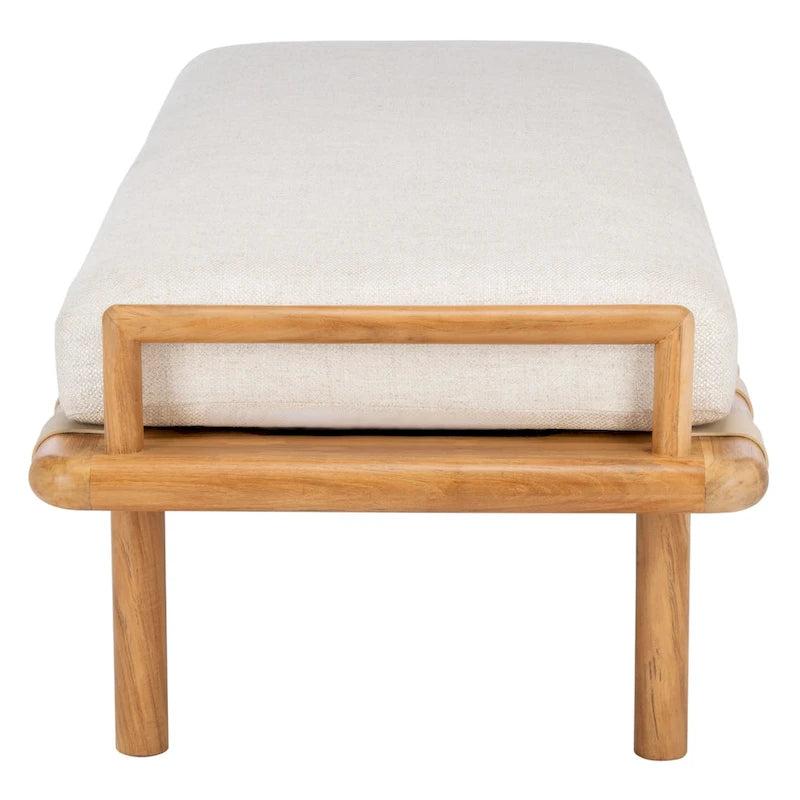 Banc coussin en bois de teck lin blanc naturel style bohème côtier