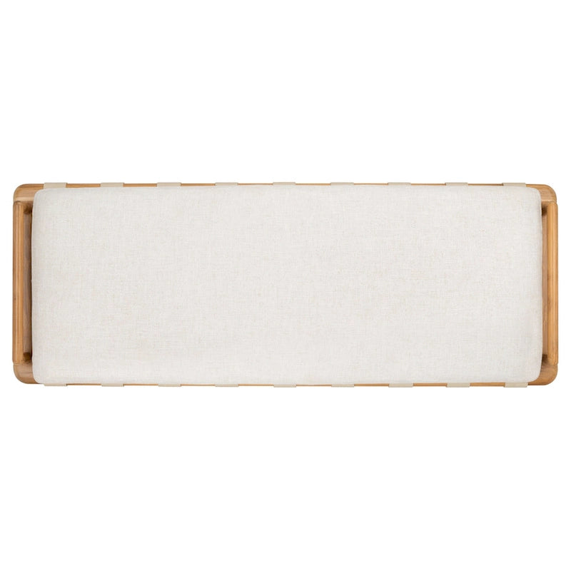 Banc coussin en bois de teck lin blanc naturel style bohème côtier
