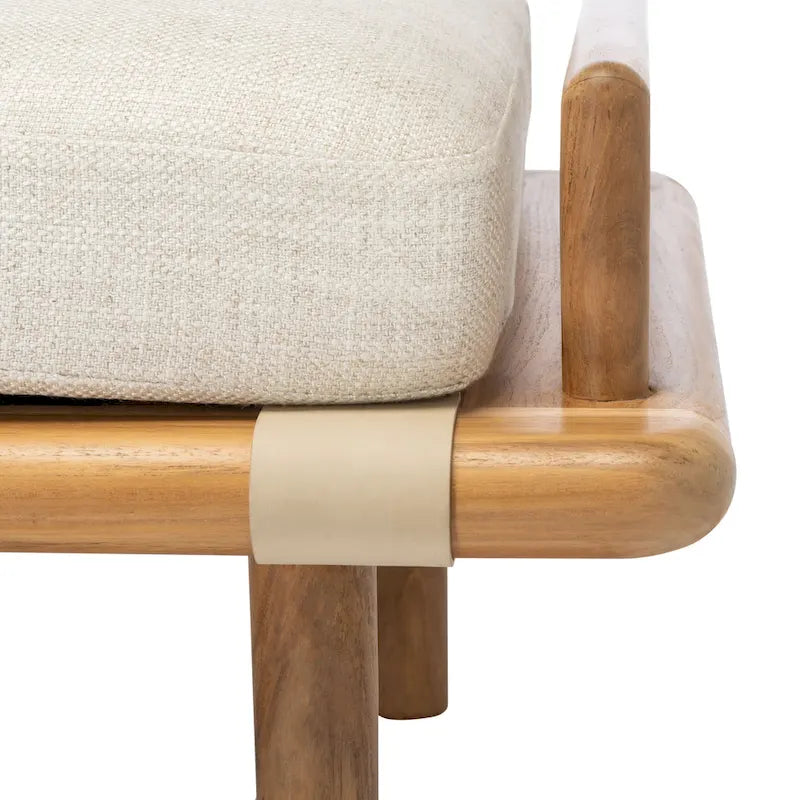 Banc coussin en bois de teck lin blanc naturel style bohème côtier