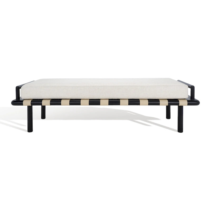 Banc coussin en bois de teck lin blanc naturel style bohème côtier