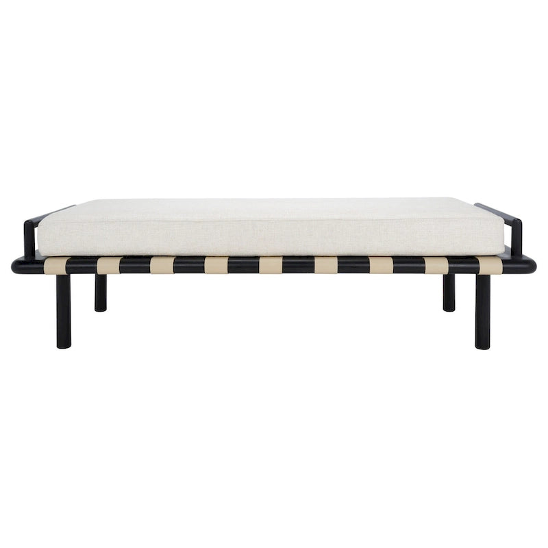 Banc coussin en bois de teck lin blanc naturel style bohème côtier