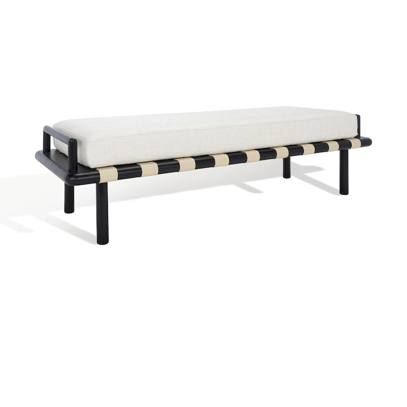 Banc coussin en bois de teck lin blanc naturel style bohème côtier