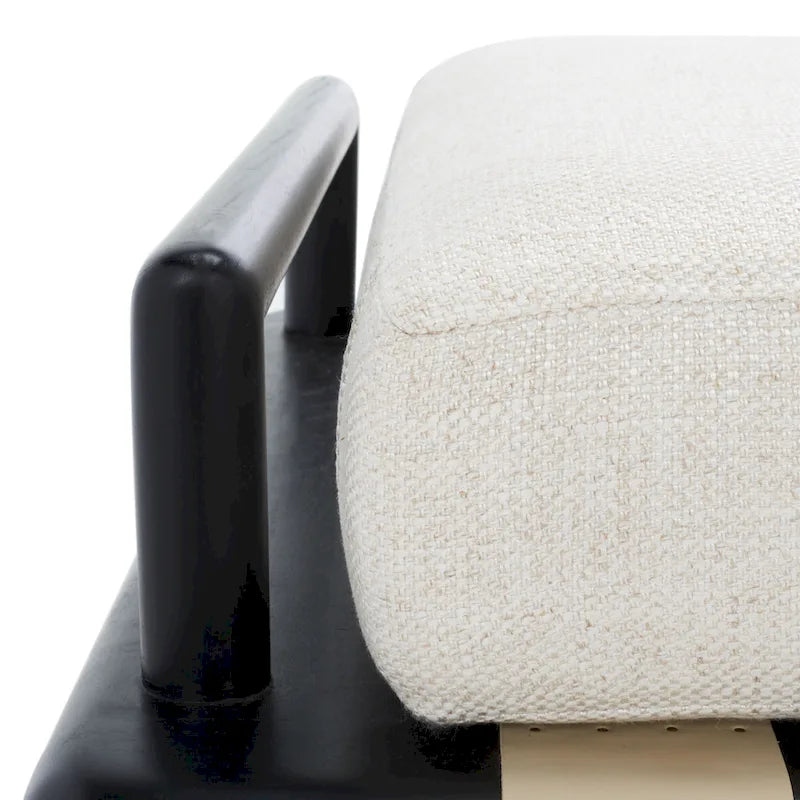 Banc coussin en bois de teck lin blanc naturel style bohème côtier