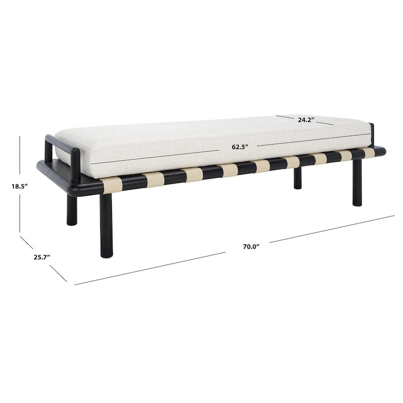 Banc coussin en bois de teck lin blanc naturel style bohème côtier