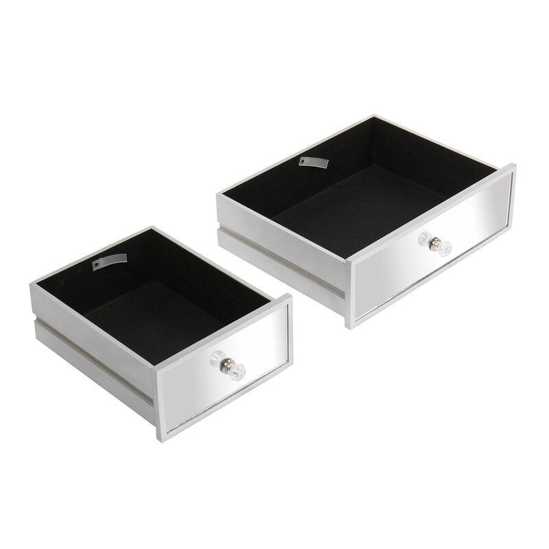 Coiffeuse 3 tiroirs finition miroir argenté avec compartiments de rangement