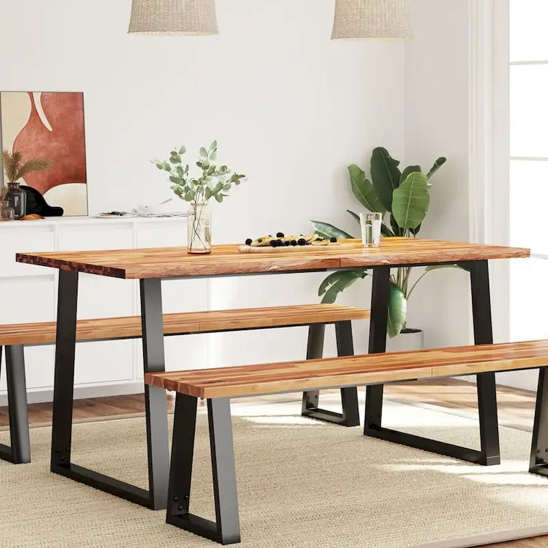 Table à manger en acacia massif Live Edge avec pieds en U en acier noir