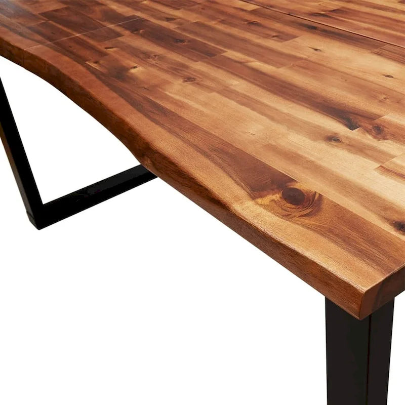 Table à manger en acacia massif Live Edge avec pieds en U en acier noir