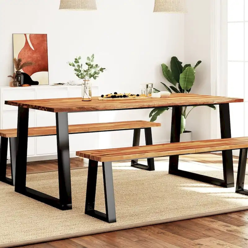 Table à manger en acacia massif Live Edge avec pieds en U en acier noir