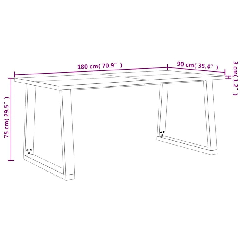 Table à manger en acacia massif Live Edge avec pieds en U en acier noir