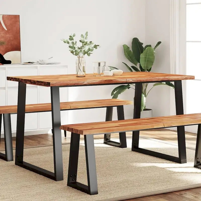 Table à manger en acacia massif Live Edge avec pieds en U en acier noir