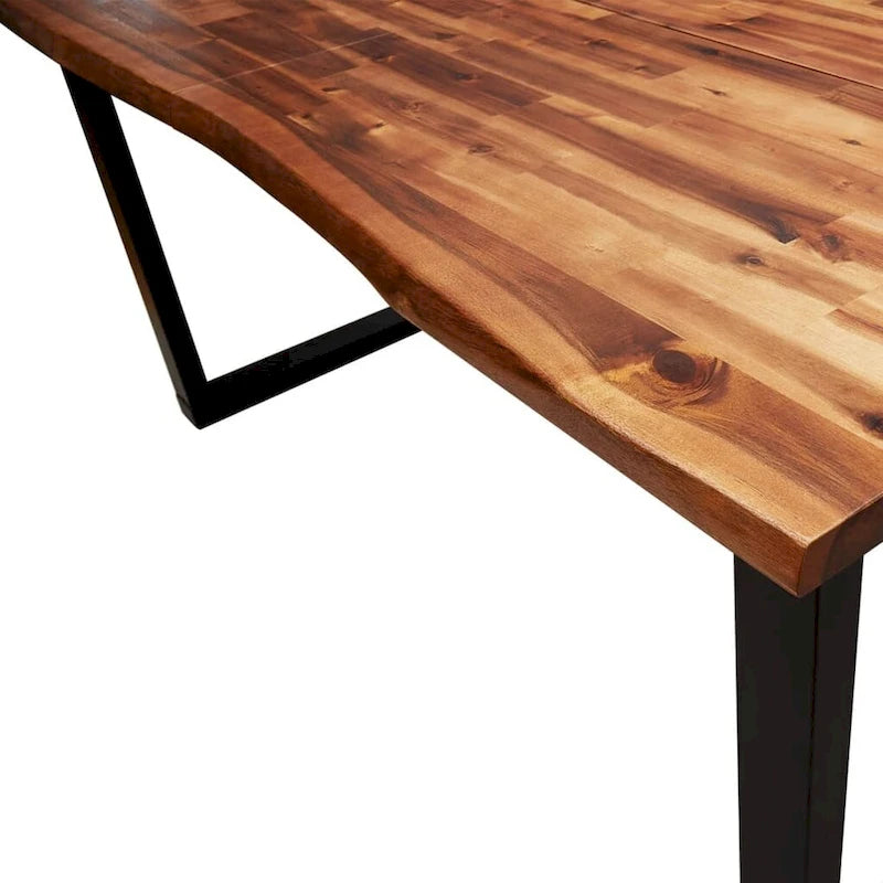 Table à manger en acacia massif Live Edge avec pieds en U en acier noir