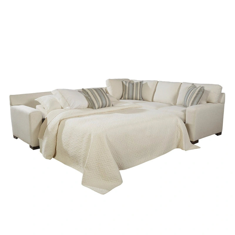 Canapé-lit crème beige en tissu avec matelas queen en gel à mémoire de forme