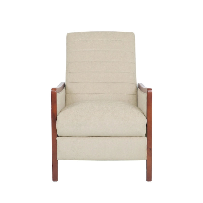 Fauteuil inclinable à dossier basculant en tissu à piqûres capitonnées avec cadre en bois massif, couleur sable bleu