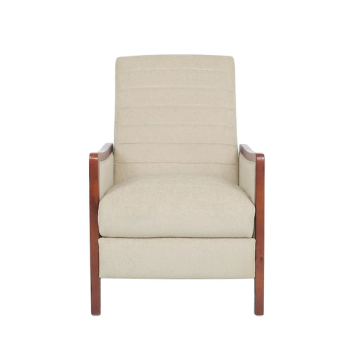 Fauteuil inclinable à dossier basculant en tissu à piqûres capitonnées avec cadre en bois massif, couleur sable bleu