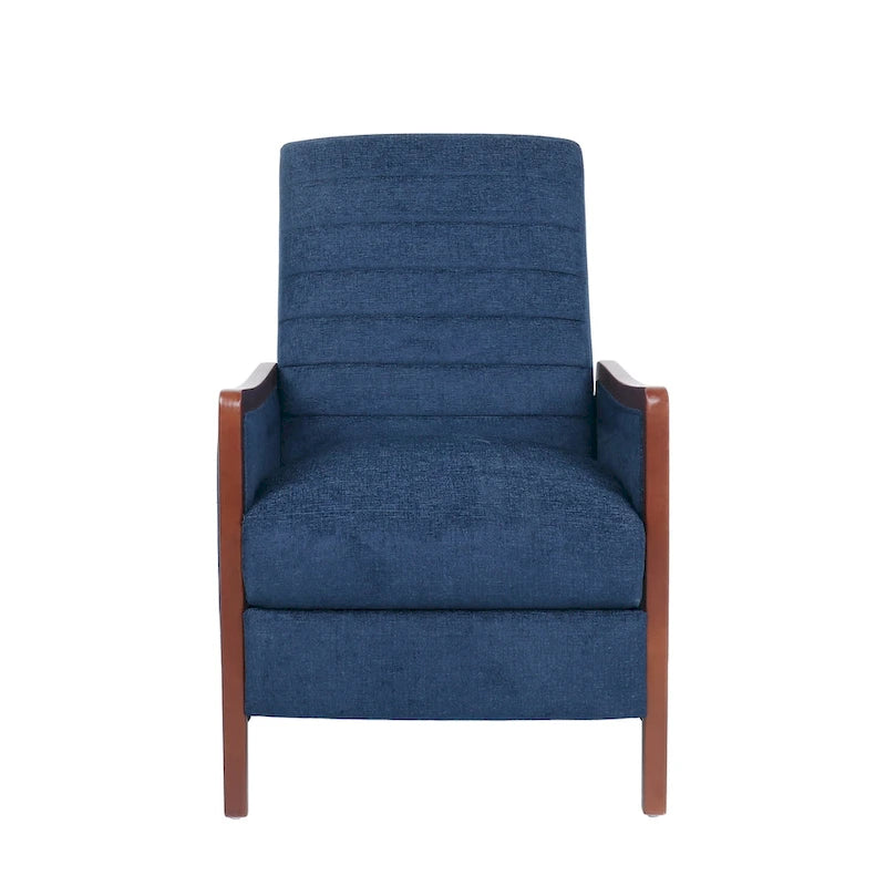 Fauteuil inclinable à dossier basculant en tissu à piqûres capitonnées avec cadre en bois massif, couleur sable bleu