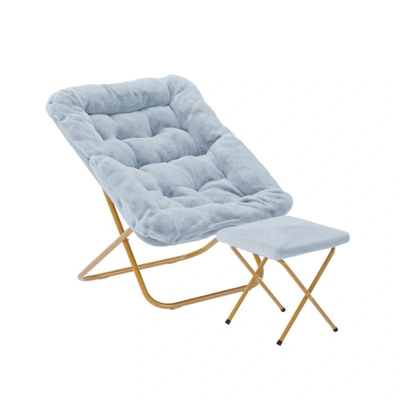Fauteuil lune pliable extra large rembourré tissu doux matelassé cadre en acier